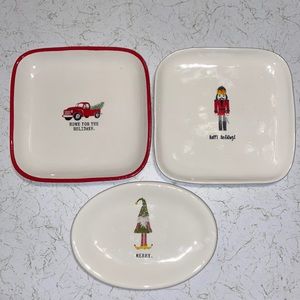 3 Rae Dunn Artisan Collection by Magenta Christmas XMas Plates Lot of 3